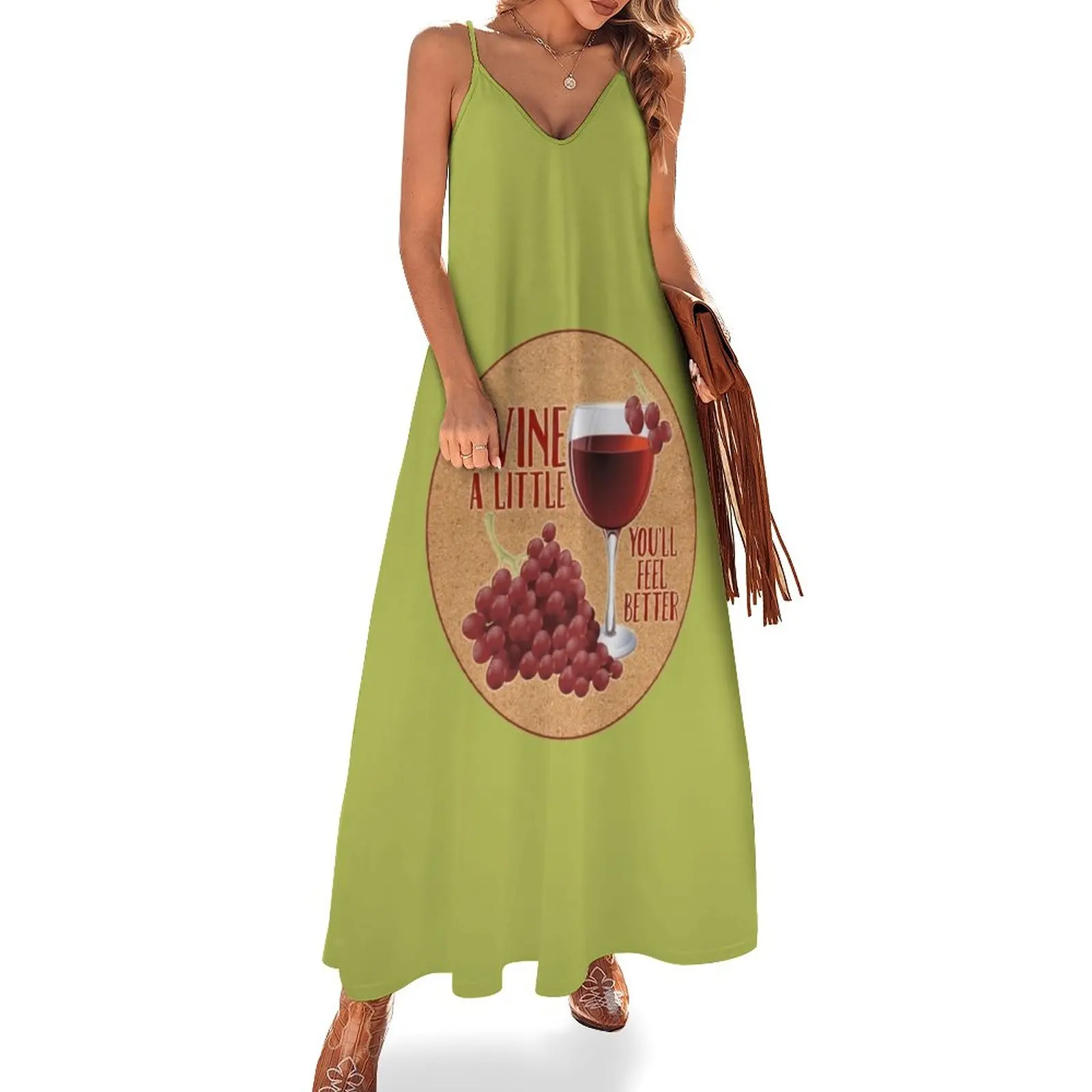

New Wine Lovers Wine a little you'll feel better grapes wineglass design Sleeveless Dress women's summer dress 2023