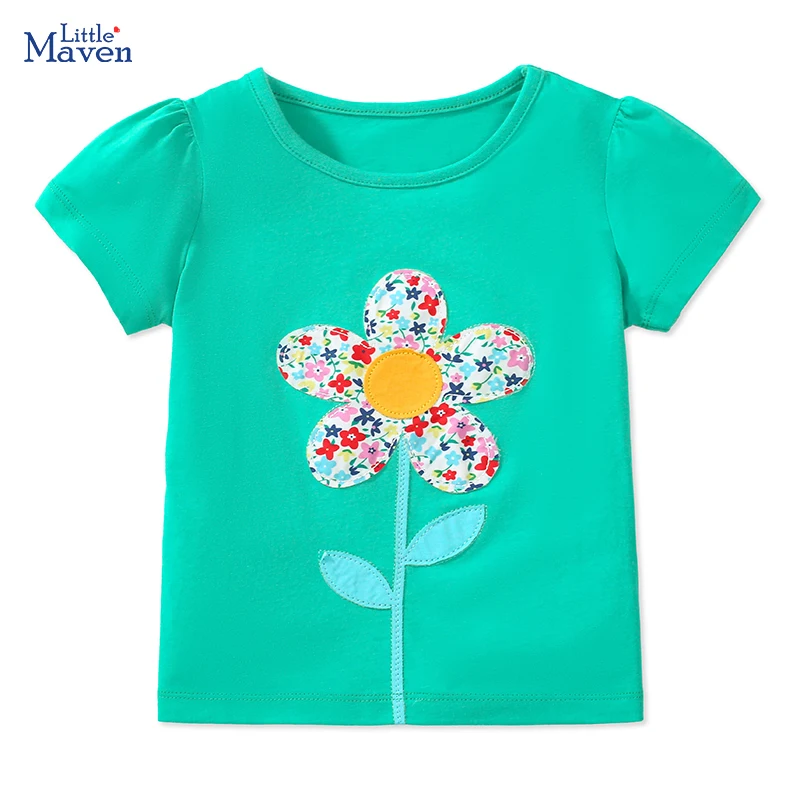 

Little maven New Children's T-shirt for Girls Floral Applique Embroidery Cute Tees Kids Clothes Baby Girls Summer Blouses Tops