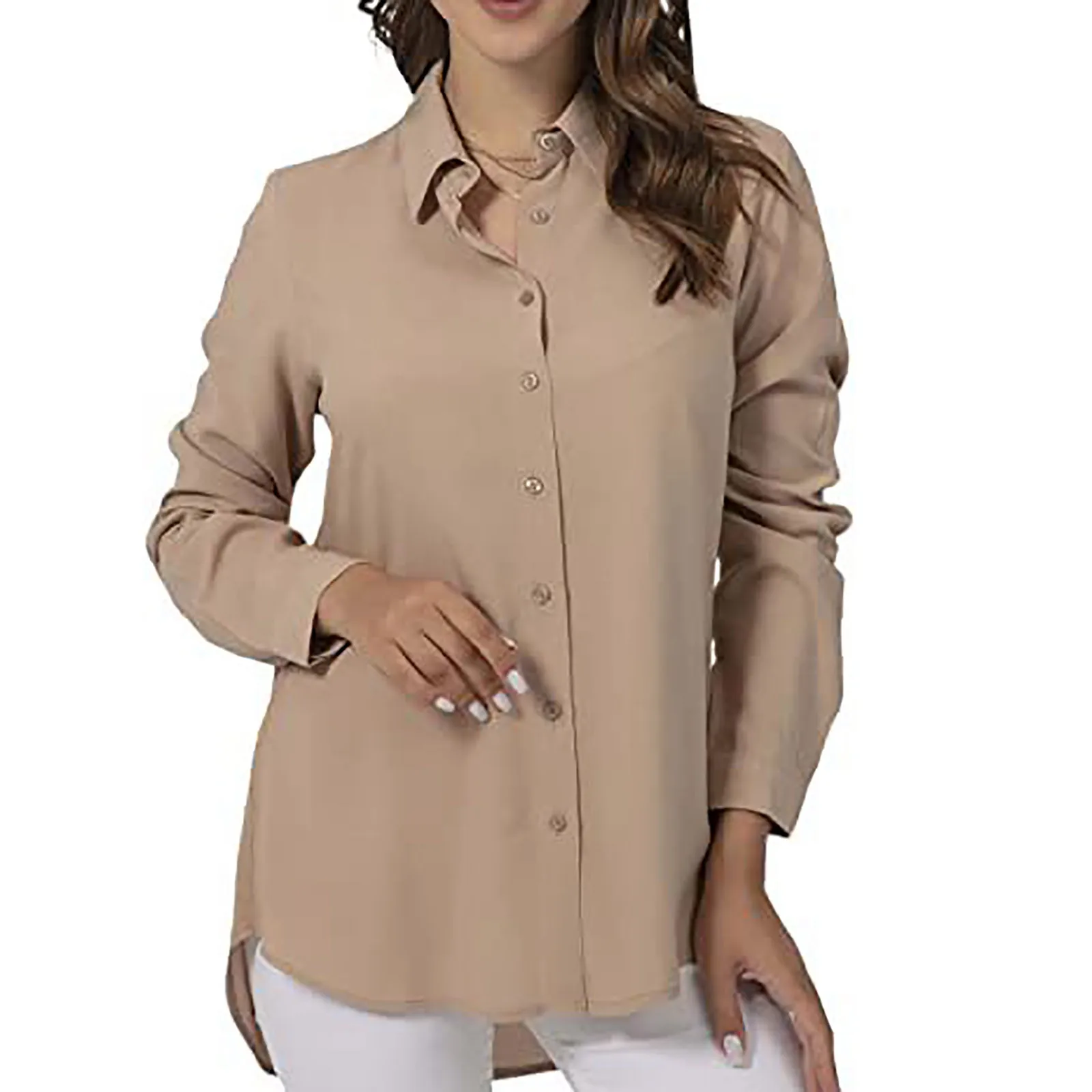 

New Women Summer Loose Casual Blouse Shirts Blusas Solid Long Sleeve Shirt Button Solid Color Asymmetric Ladies Top Plus Size