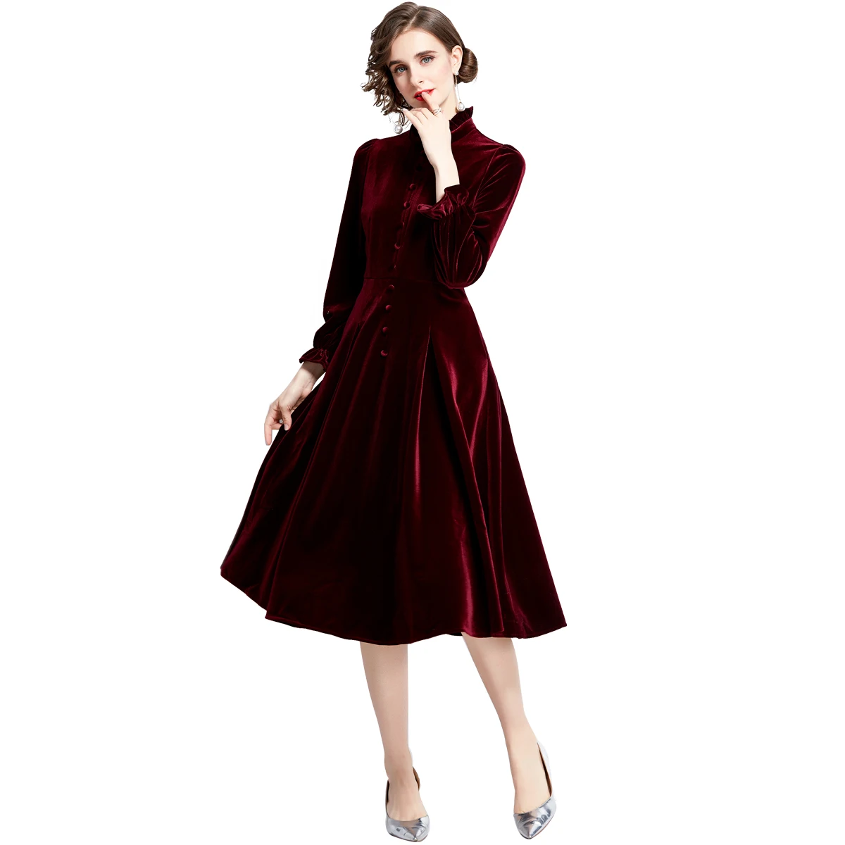 JAMERARY Autumn Velvet Dress Women Single Breasted Ruffles Stand Collar A Line Holiday Vacation Lady Midi Long Sleeve Vestidos
JAMERARY Autumn Velvet Dress Women Single Breasted Ruffles Stand Collar A Line Holiday Vacation Lady Midi Long Sleeve Vestidos