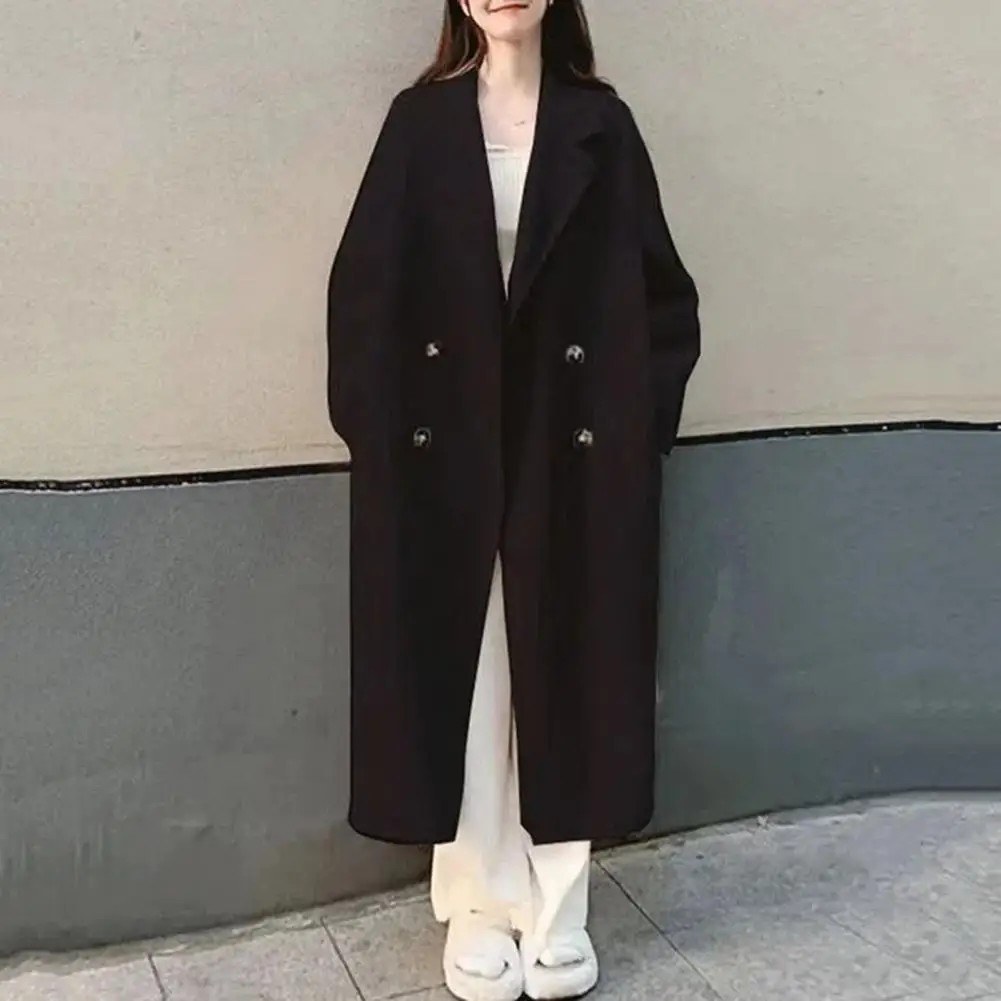 

Soft Women Trench Coat Stylish Women's Double-breasted Trench Coat with Lapel Warm Windproof Mid-length Overcoat for Fall Winter