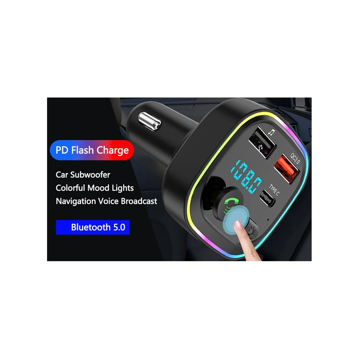 

Bluetooth FM Transmitter Bluetooth Car Radio Adapter PD 20W,Type-C and QC3.0,Support TF Card/USB Key