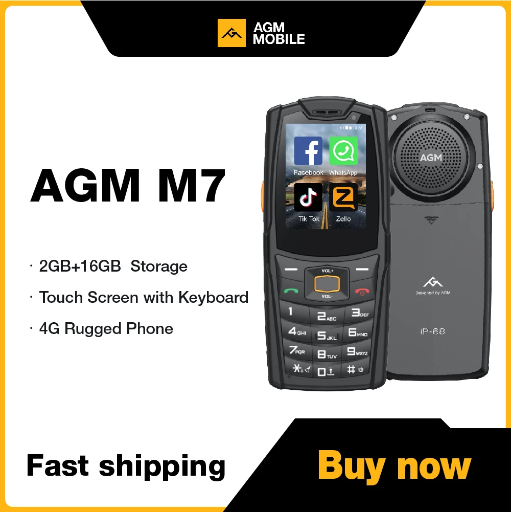 

AGM M7 2+16G Volte Android Feature Phone Waterproof Touch Screen 2500mAh Cellphone with English Russian keyboard
