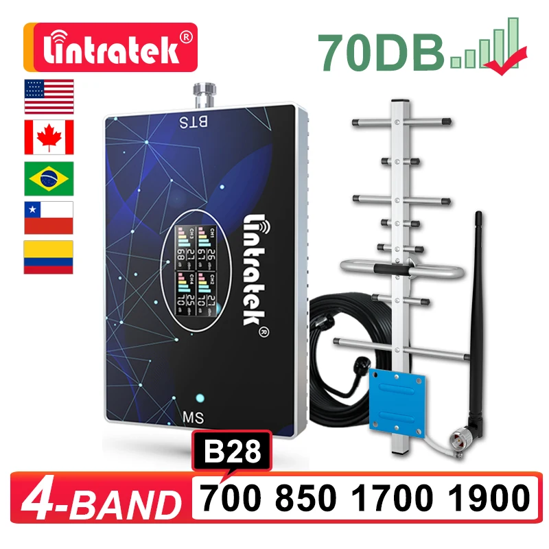 Lintratek 4-полосный сотовый усилитель 2G 3G 4G 850 1700 1900 700 MHz усилитель сигнала B28 B5 B2 B4 мобильный телефон Сетевой ретранслятор
Lintratek 4-полосный сотовый усилитель 2G 3G 4G 850 1700 1900 700 MHz усилитель сигнала B28 B5 B2 B4 мобильный телефон Сетевой ретранслятор