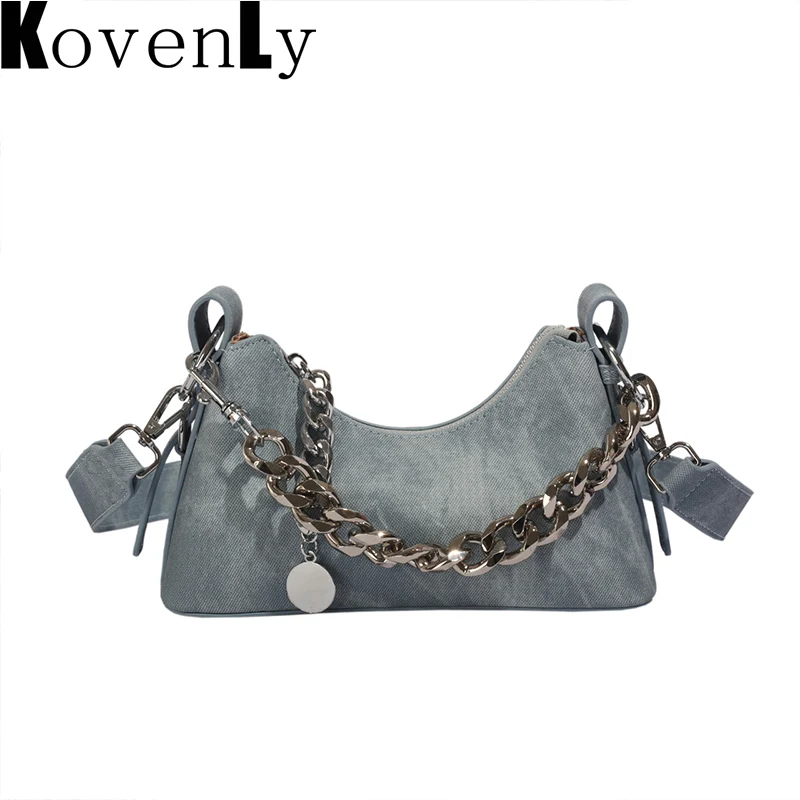 

Women Shoulder Bag Denim Pattern Leather Ladys Bag Fashion Moon Luxury Design Bags For Women 2023 Summer New Style Handbag