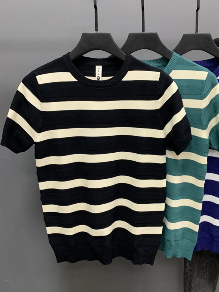 Stripe Summer Mens Slim Fit Knit T Shirt Tops Casual O Neck Short Sleeve Blouse Tees Casual Streetwea Male Plain Tops Q36
Stripe Summer Mens Slim Fit Knit T Shirt Tops Casual O Neck Short Sleeve Blouse Tees Casual Streetwea Male Plain Tops Q36