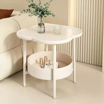 크림 스타일 사이드 테이블 소파, 창의적인 소형 엔드 테이블, 거실 홈 찻상, 탈착식 보관 랙, 발코니 커피 테이블