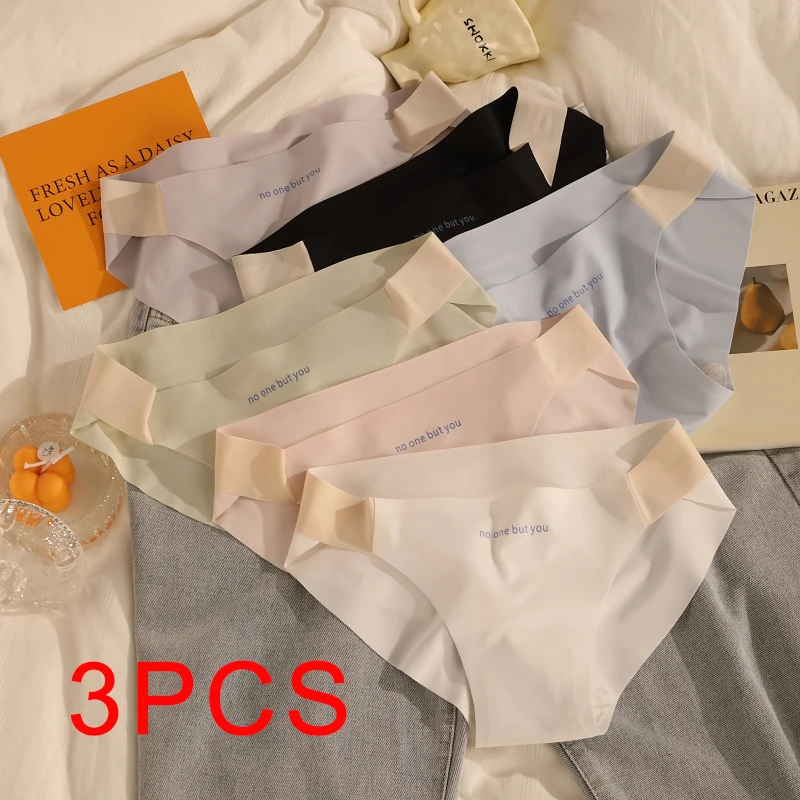 

3PCS Thin Triangular Panties Ice Silk Briefs Woman Fashion Lingerie Sexy Underwear Women Underpanties Women's Female Seamless
