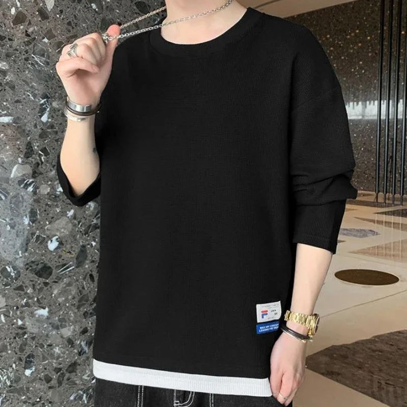 

Hip Hop Pullover Round Neck Sweatshirt for Men Black Hoodieless Male Clothes Crewneck Korean Style Overfit One Piece Luxury Top