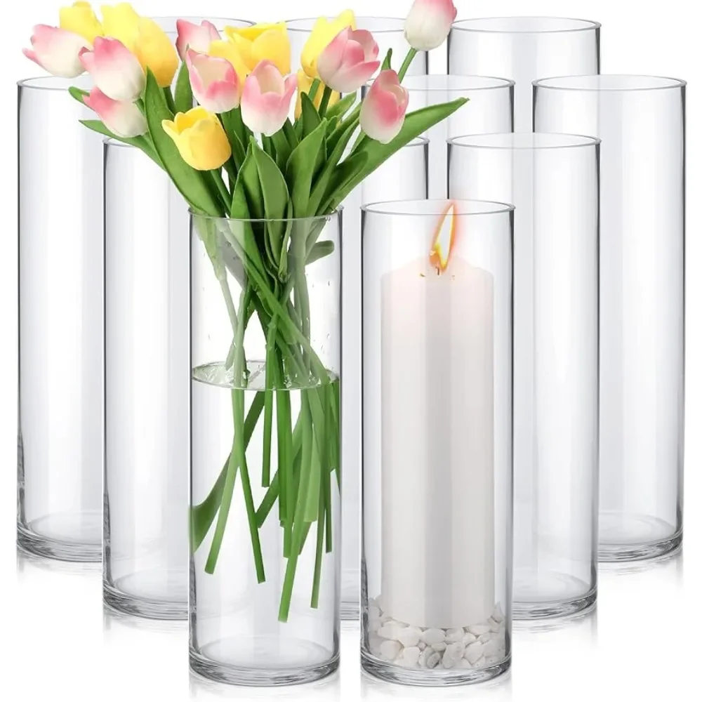 

12 Pack Glass Cylinder Vases Set Clear Flower Vase Tall Floating Candle Holders Bulk Freight Free Home Decorations Room Decor
