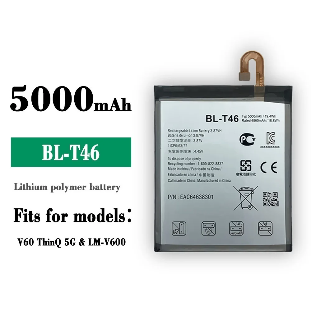 100% 5000mAh BL-T46 BL T46 Battery For LG V60 V60 ThinQ LMV600VM V600VM V600QM5 Phone Batteries With Tracking Number
100% 5000mAh BL-T46 BL T46 Battery For LG V60 V60 ThinQ LMV600VM V600VM V600QM5 Phone Batteries With Tracking Number