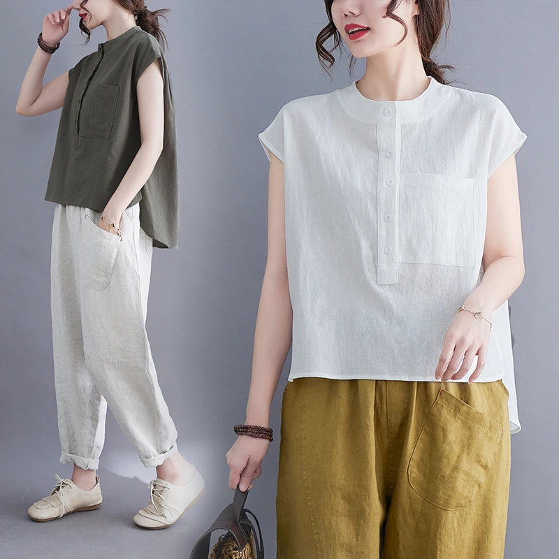 Cotton Linen Blouse Women Summer Loose Irregular Shirt Sleeveless O-neck Tops Bluson Mujer De Moda 2023 New Arrival
Cotton Linen Blouse Women Summer Loose Irregular Shirt Sleeveless O-neck Tops Bluson Mujer De Moda 2023 New Arrival