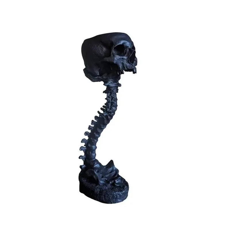 

Resin Skull Planter & Spine Stand Set, Polyresin Skulls Pot, Halloween Decoration Retro Human Skull Head Flower, Black