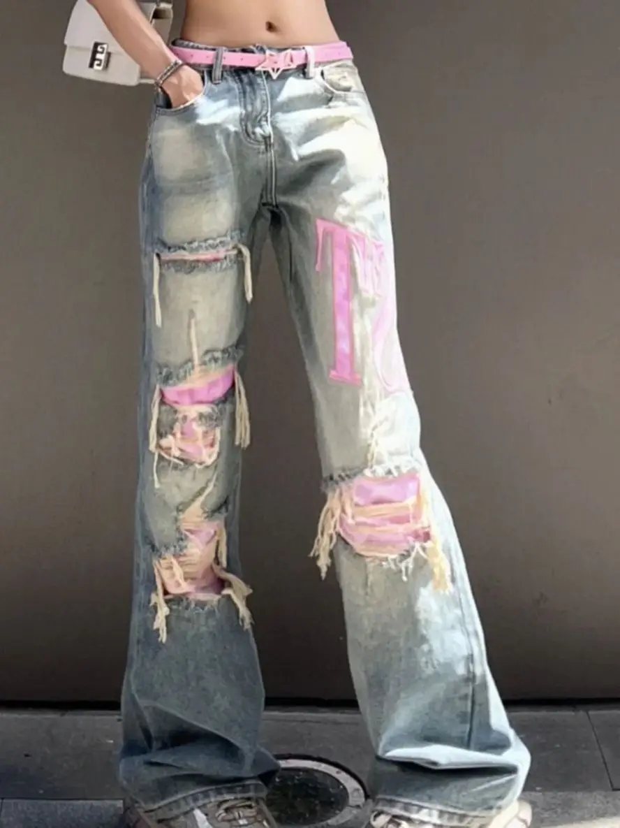 New Woman Fashion Washed Pink Ripped Jeans Straight Patch Loose Streetwear High-waisted Pockets Denim Wide-leg Trousers Trendy
New Woman Fashion Washed Pink Ripped Jeans Straight Patch Loose Streetwear High-waisted Pockets Denim Wide-leg Trousers Trendy