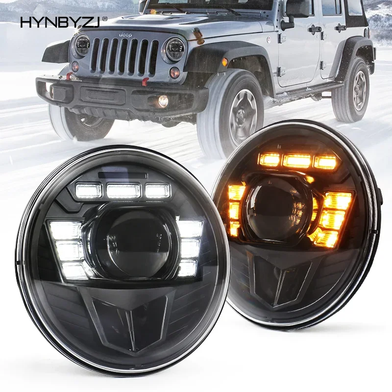

HYNBYZJ 7 Inch LED Headlights 180W with Hi/Lo Beam White DRL Amber Turn Signal Compatible with Jeep-Wrangler JK TJ CJ