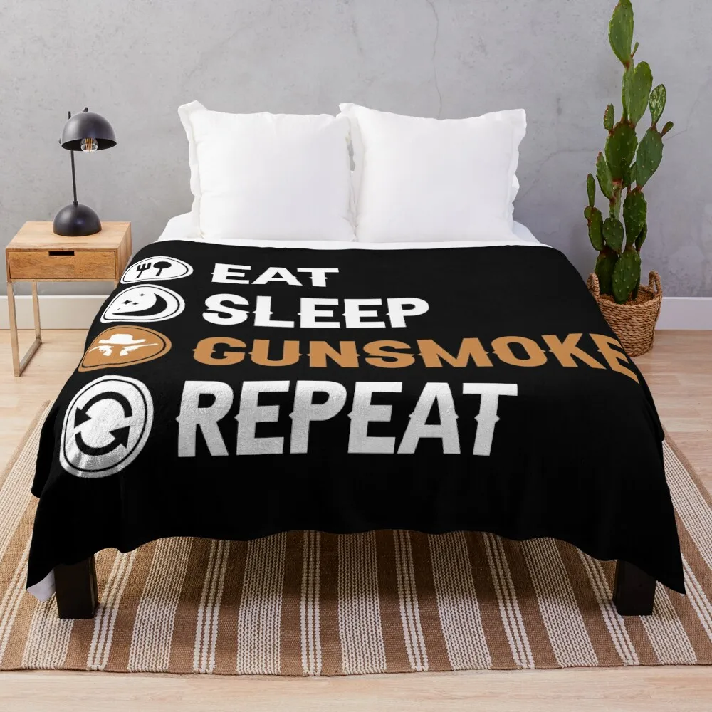 

Eat Sleep Gunsmoke Repeat Throw Blanket Comforter Flannels Travel Bed Blankets