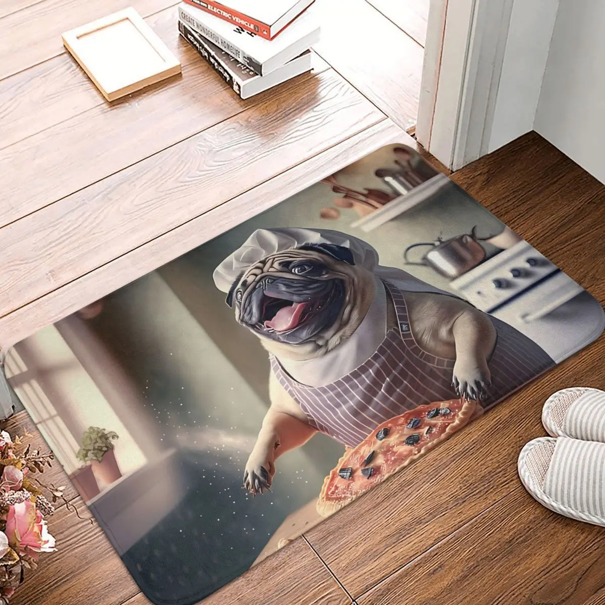 

Kitchen Food Anti-Slip Doormat Living Room Mat Pug Dog Pizza Chef Singing Balcony Carpet Welcome Rug Home Decor