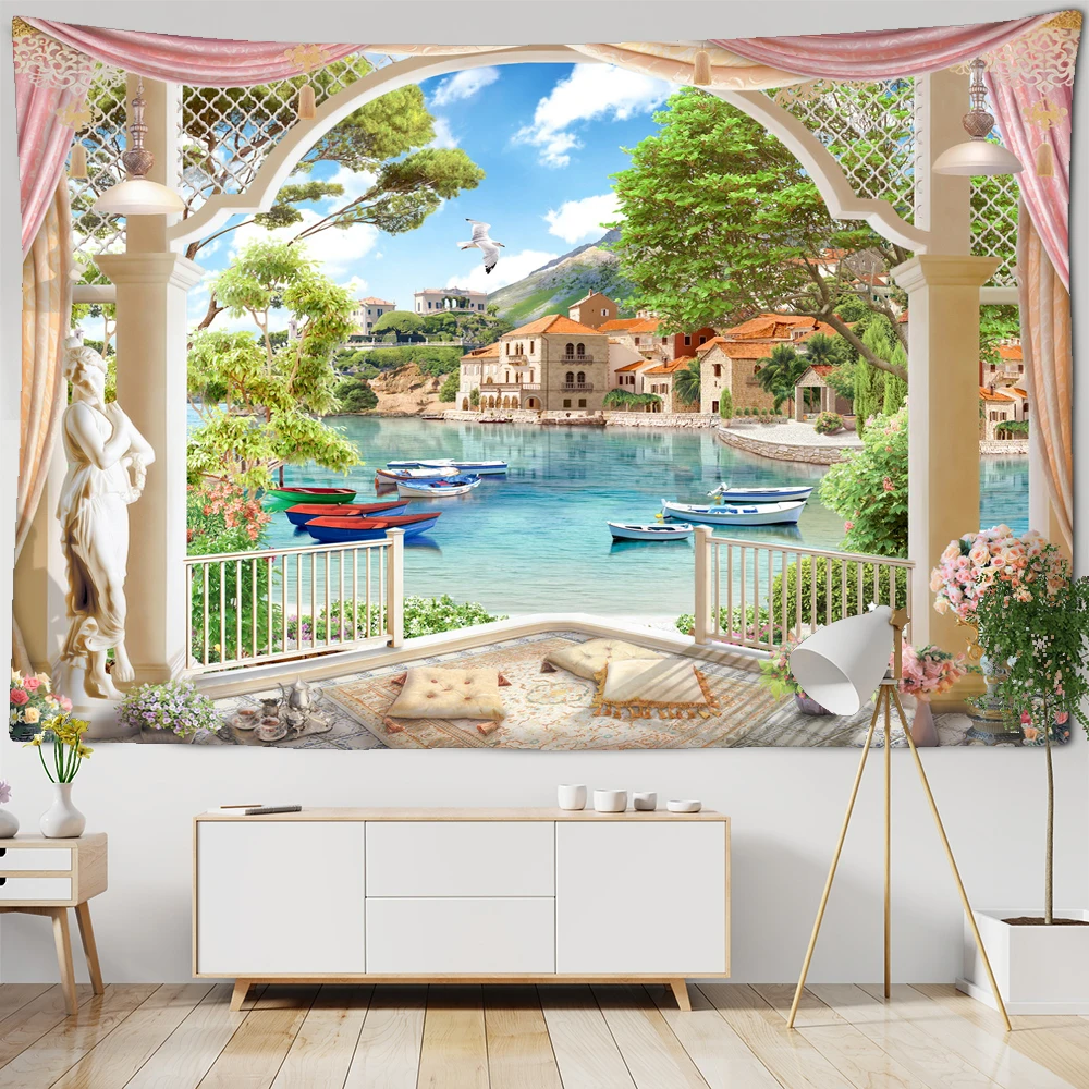 

Beautiful Seaside Landscape Printed Wall Hippie Tapestry Polyester Fabric Home Decor Wall Rug Carpets Hanging Big Couch Blanket