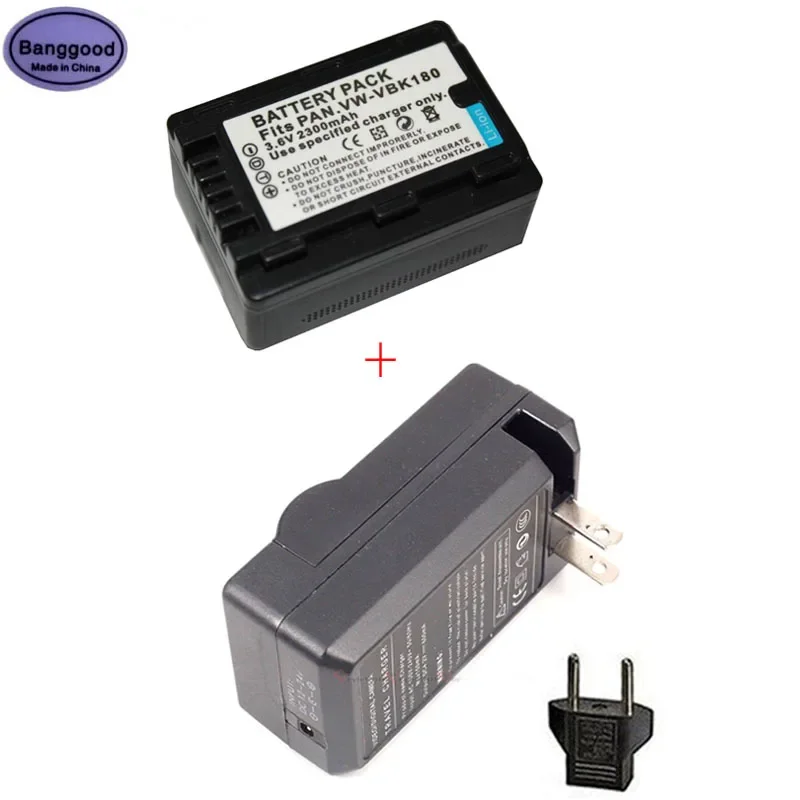 

2300mAh VW-VBK180 VWVBK180 Camera Battery + AC Charger For Panasonic HC-V700MGK V10GK V100GK V100MGK V500GK HDC-HS60 SD60 SD66