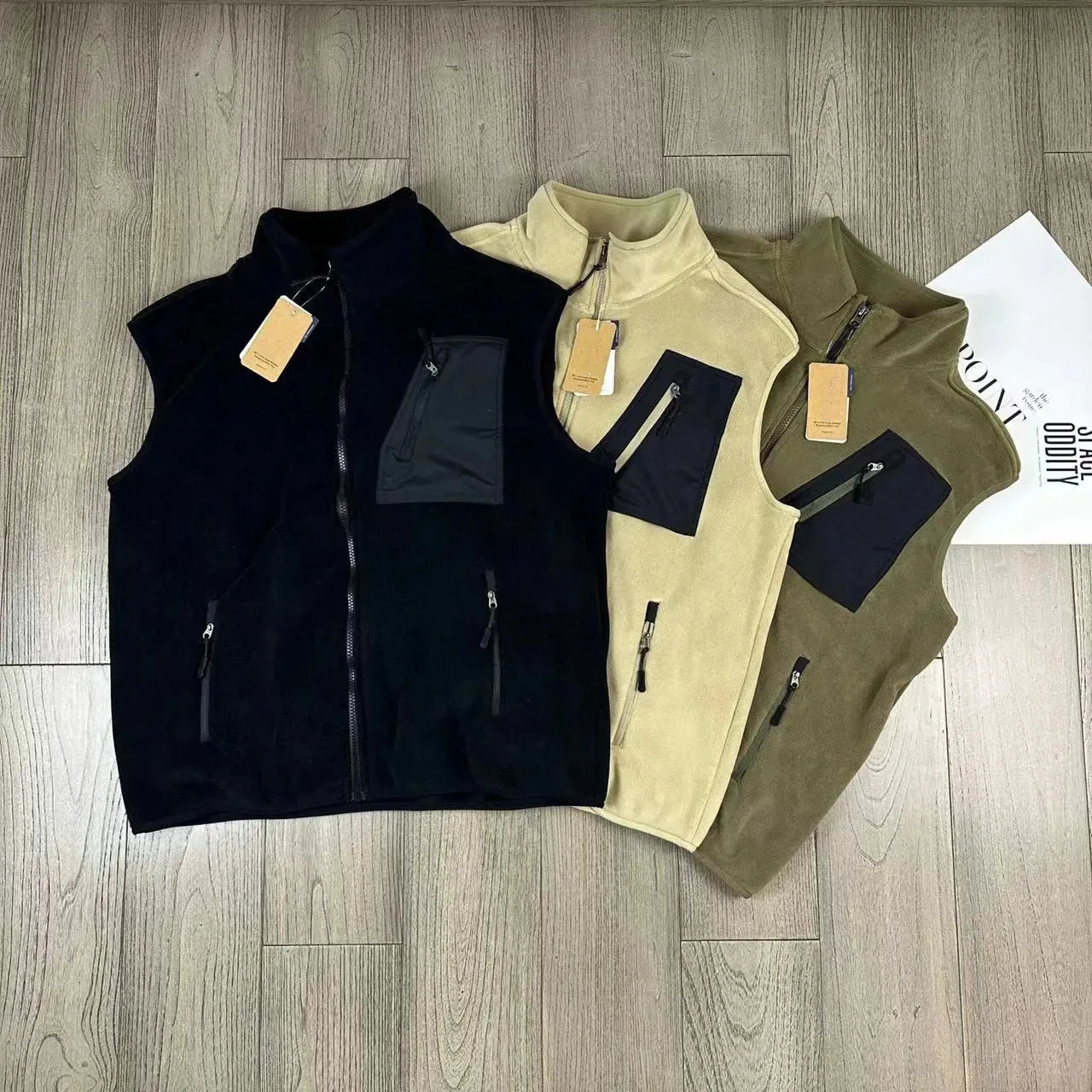 

Meishi Pata Outdoor Military Style Polar Fleece Colorblock Pocket Stand Collar Workwear Zipper Vest