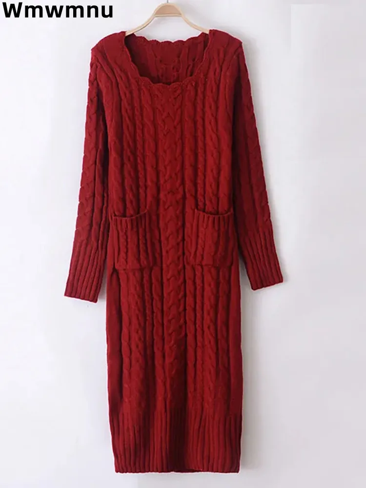 

Корейское мягкое плотное вязаное платье свободные элегантные прямые платья миди теплый повседневный свитер Vestidos Mujer трикотажный халат на осень и зиму