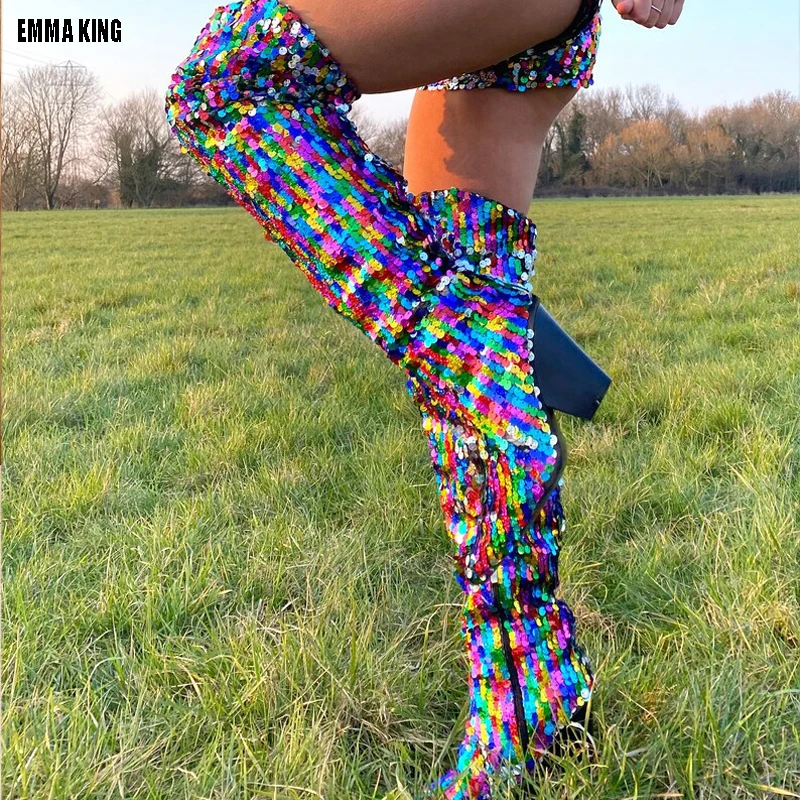 2024 Women Glittery Over The Knee Boots Gradient Color Sequins Pointed Toe Stiletto Female Thick Heel Long Boots 44
2024 Women Glittery Over The Knee Boots Gradient Color Sequins Pointed Toe Stiletto Female Thick Heel Long Boots 44