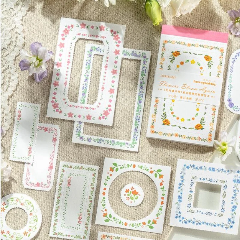 

30pcs/set Flower Frame Memo Pad Cute Stationery DIY Scrapbooking Diary Album Notebooks Decoration Journaling School Supplies