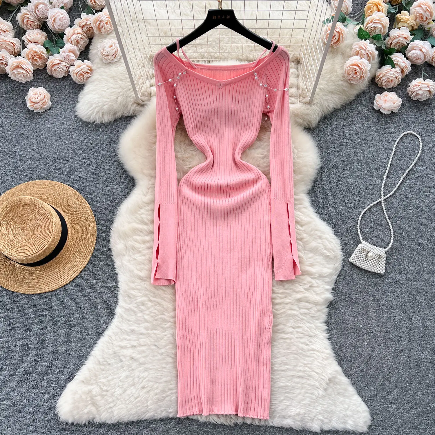 Women Chic Elegant O Neck Hollow Out Off Shoulder Long Sleeve Bodycon Slip Dress Sexy Fashion Knit Elastic Slim Hip Wrap Dress
Women Chic Elegant O Neck Hollow Out Off Shoulder Long Sleeve Bodycon Slip Dress Sexy Fashion Knit Elastic Slim Hip Wrap Dress