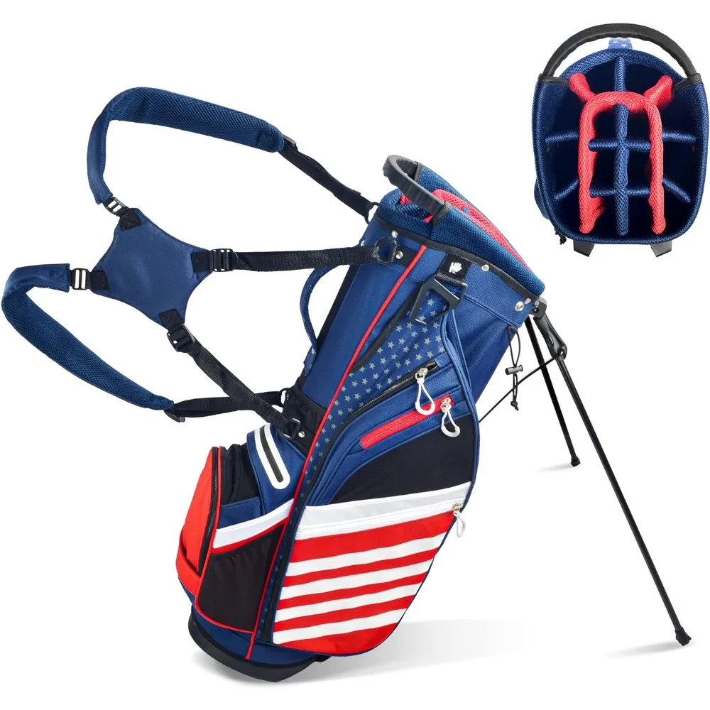 

Golf Stand Bag, Lightweight 14 Way Top Dividers Golf Carry Bag with 8 Pockets, USA Stars & Stripes Golf Bag