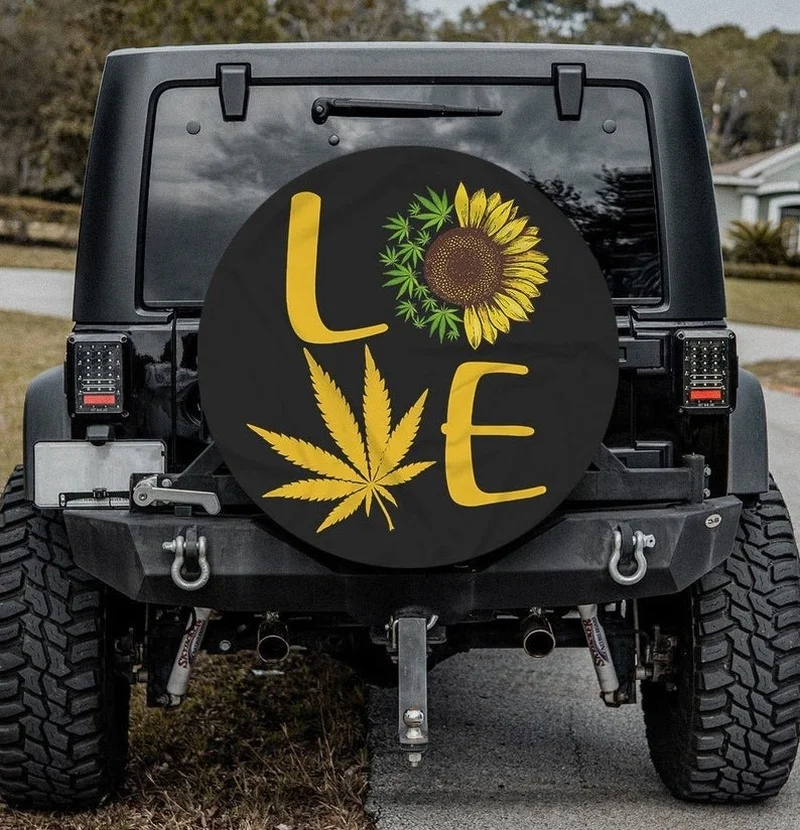 

Hippie Sunflower Personalized Tire Cover Universal Wheel Tire Cover for Trailer, RV, SUV, Truck