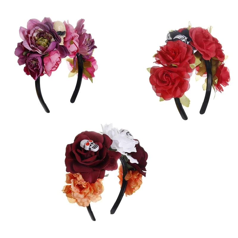 

Novelty Party Headband Flower Headband Hair Hoop with Skull All-match Halloween Hair Accessories for Family Gatherings