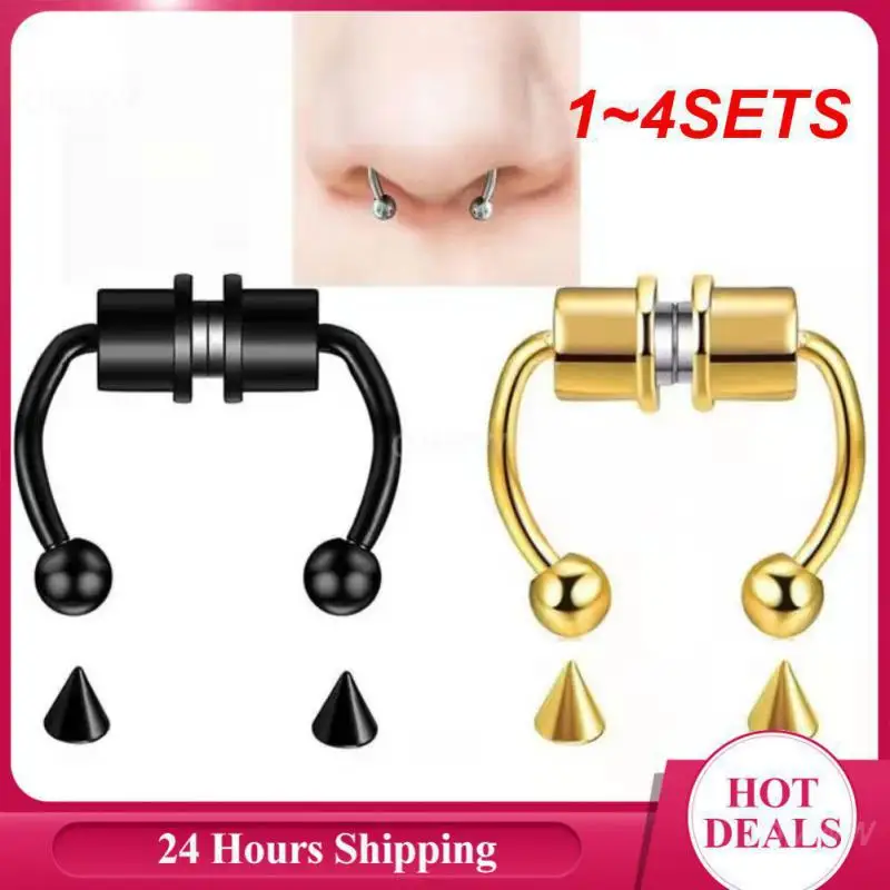 

1~4SETS Horseshoe Ring Hassle-free Unique Magnetic Closure Nose Ring Faux Piercing Trend Must-have Fake Nose Ring Stylish