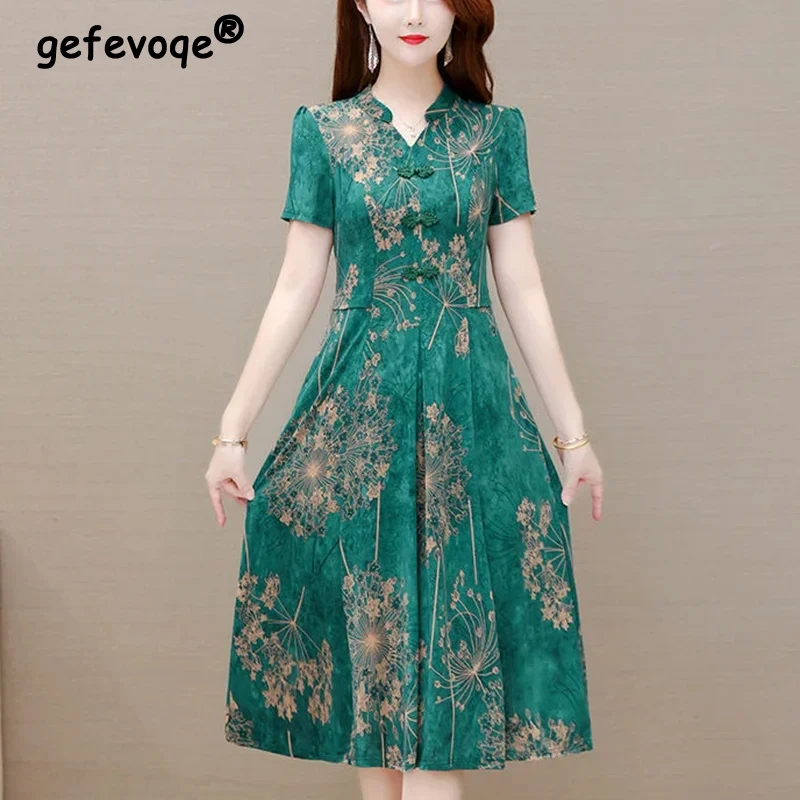 Summer V-neck Vintage Floral Printed Midi Dress Ladies Short Sleeve Elegant Fashion Waist A-line Vestidos Women Temperament Robe
Summer V-neck Vintage Floral Printed Midi Dress Ladies Short Sleeve Elegant Fashion Waist A-line Vestidos Women Temperament Robe