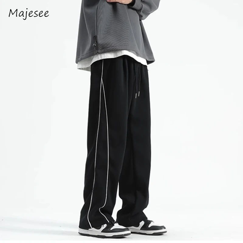 

Pants Men Daily Simple Korean Style Fashion Drawstring Chic Pure Handsome Streetwear High Street Straight Trousers Students New