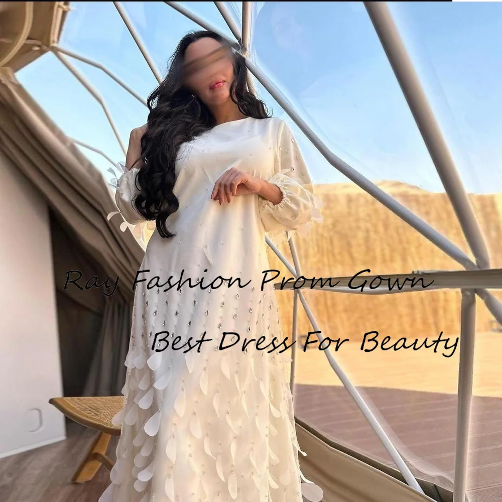 

Ray Fashion A Line Evening Dress O Neck With Long Sleeves Crystals Beaded For Women Formal Occasion Saudi Arabia فساتين سهرة