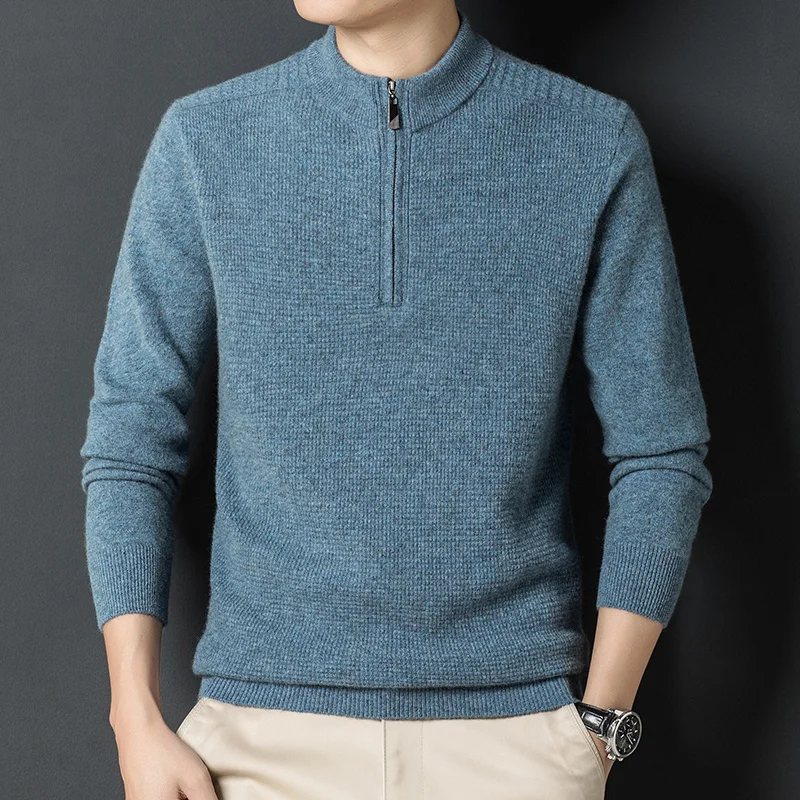 Свитер мужской из чистого кашемира с высоким воротником, утепленный пуловер на молнии, трикотажный свитер с воротником-стойкой, нижняя рубашка, зима
Свитер мужской из чистого кашемира с высоким воротником, утепленный пуловер на молнии, трикотажный свитер с воротником-стойкой, нижняя рубашка, зима