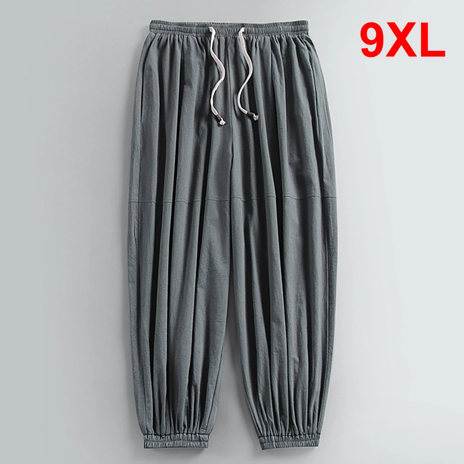 

Linen Pants Men Baggy Jogger Pants Plus Size 9XL Summer Ankle-length Pants Male Solid Color Bottom Big Size 9XL