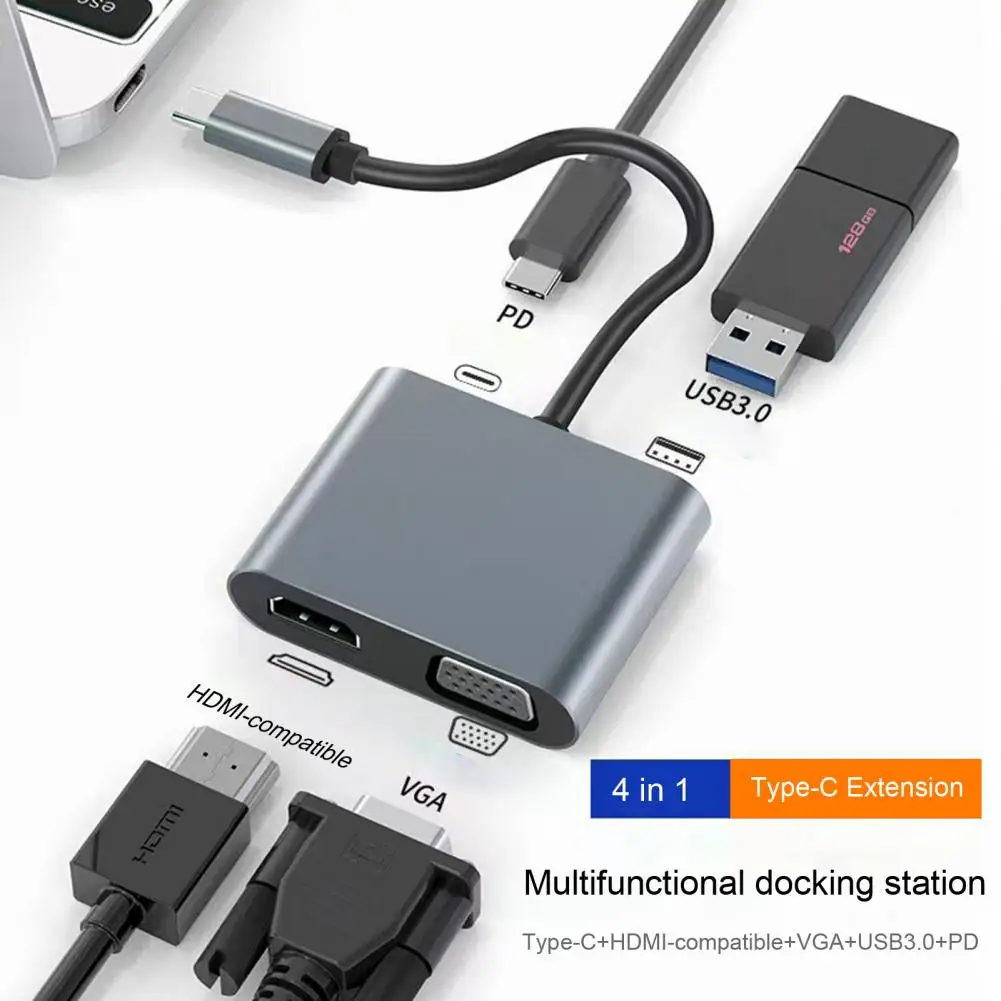 4K 4 in 1 Type-C Hub 1080P Output Professional USB-C to HDMI-compatible VGA USB3.0 PD Docking Station for Home Theater
4K 4 in 1 Type-C Hub 1080P Output Professional USB-C to HDMI-compatible VGA USB3.0 PD Docking Station for Home Theater