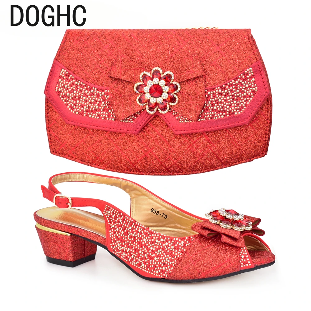 

Italian Design Ladies Shoes with Matching Bag Set Nigerian for Party Crystal Decoration Style African Women Shoes with Bag