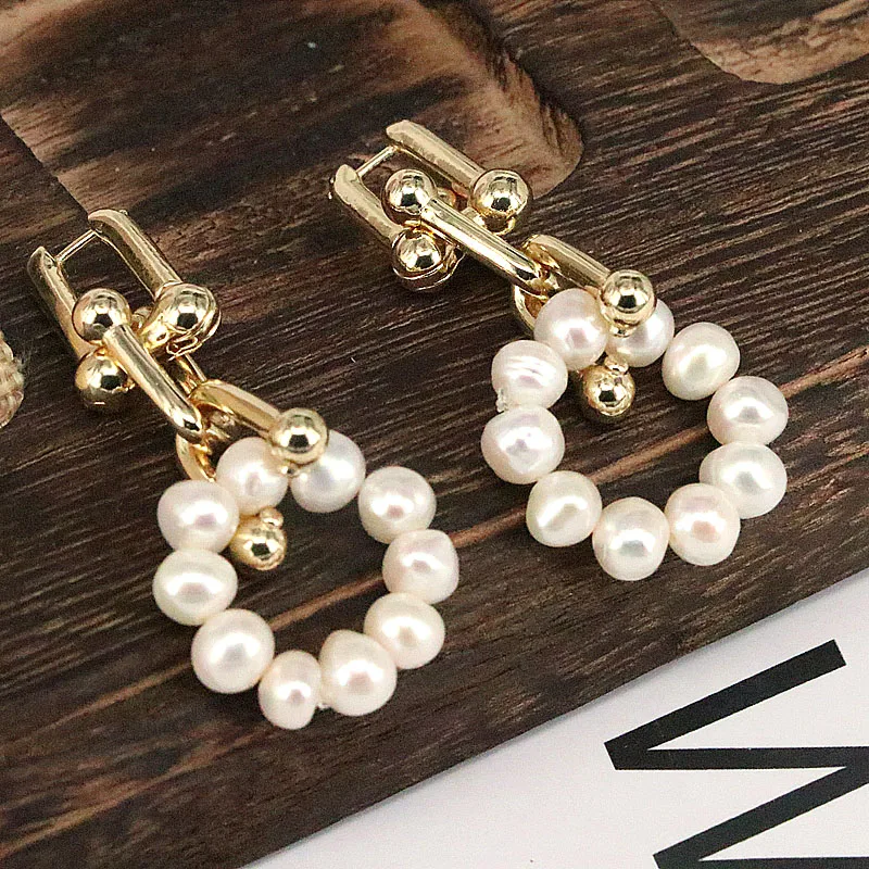 

3Pairs, Gold Color Jewelry Exquisite Charm Nature Pearl Dangle Earrings White Freshwater Pearls Jewelry Fashion Bridal Gift