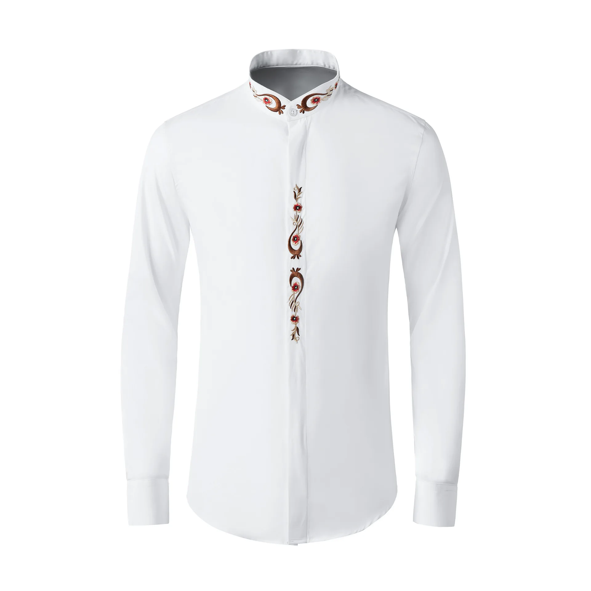 

New Phoenix Tail Embroidered Long sleeved Chinese Style Men's Wear Standing Collar Men's Shirt Ethnic Clothing