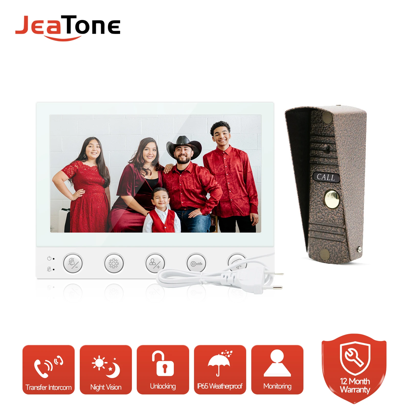 

JEATONE Home Video Intercom 7 Inch Doorbell System with 1200TVL Camera,Monitor Talking, Unlocking,Waterproof and Night Vision