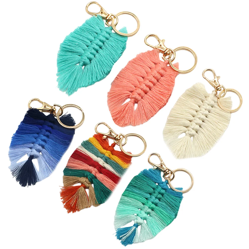 6 Pcs Handwoven Cotton Rope Tassel Keychain Leaf Pendant Keychains for Women Cute
6 Pcs Handwoven Cotton Rope Tassel Keychain Leaf Pendant Keychains for Women Cute