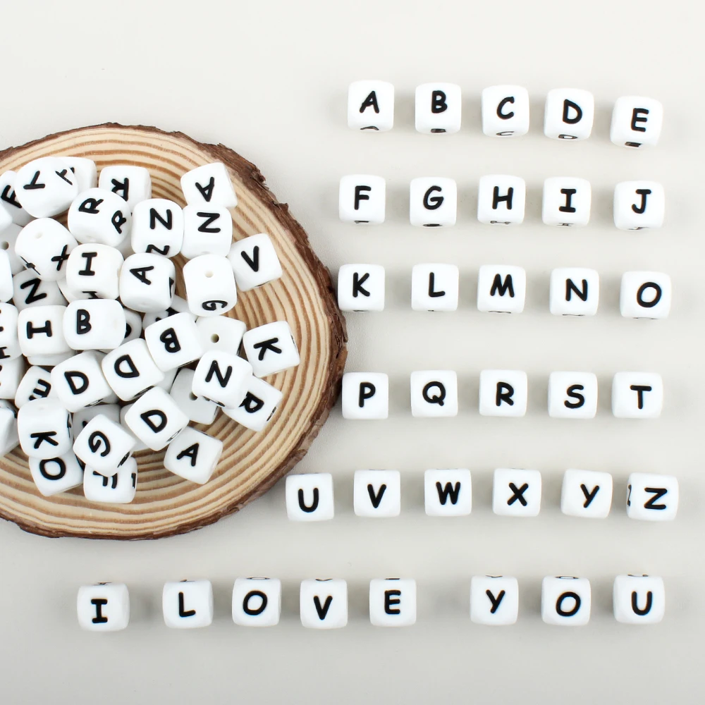 

50Pcs Silicone Letter Beads 12mm Baby English Alphabet Beads Teether For Personalized Name DIY Pacifier Chain Clip Accessories