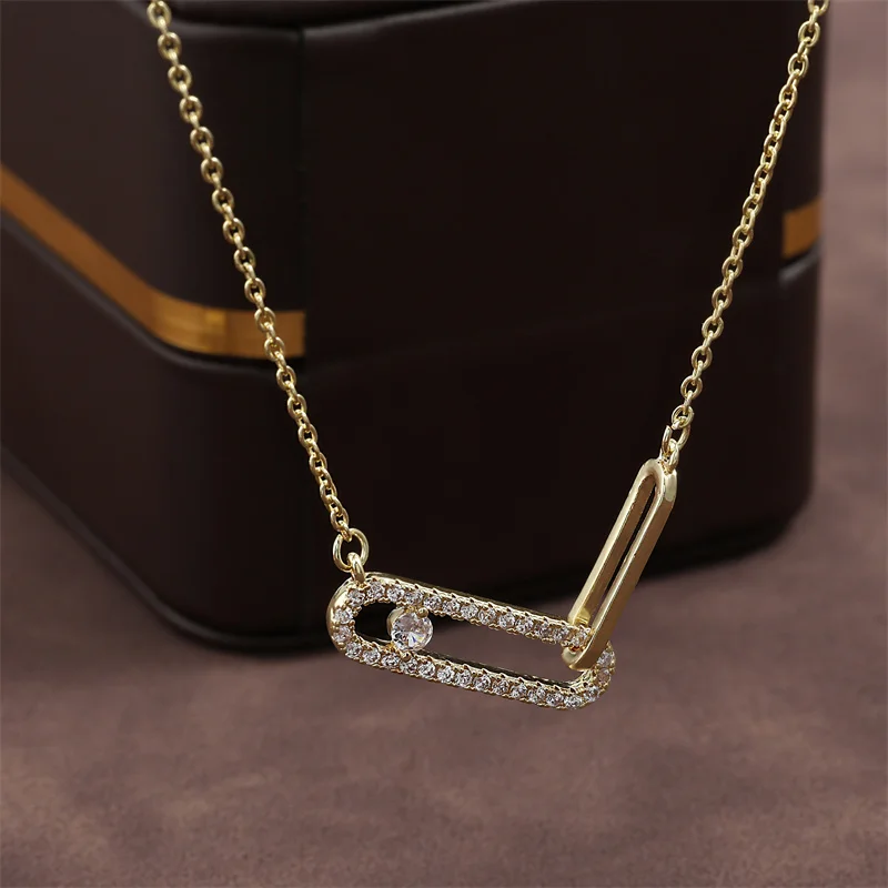 

MASA Inlaid Zircon Necklace Fashion Simple Geometric Pin Pendant Female Niche Design Clavicle Chain Necklace Party Jewelry