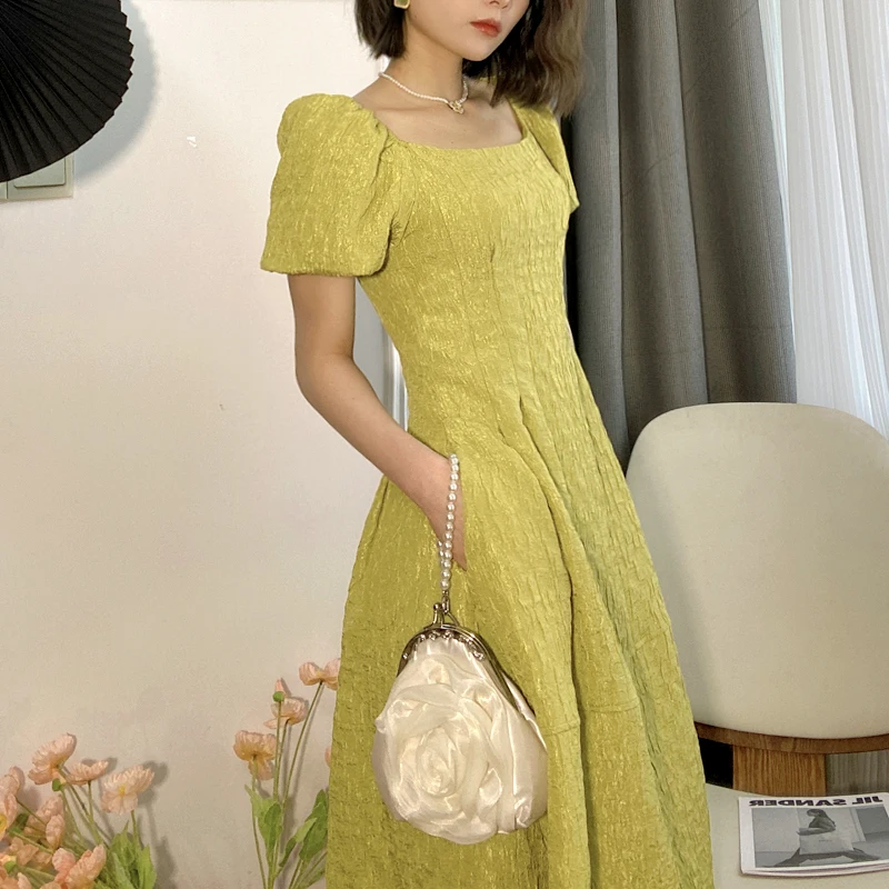 Elegant Women Green Dress Puff Sleeve Square Neck Vintage Party Dress Waist Slit Robe Female Clothing Summer Vestidos
Elegant Women Green Dress Puff Sleeve Square Neck Vintage Party Dress Waist Slit Robe Female Clothing Summer Vestidos