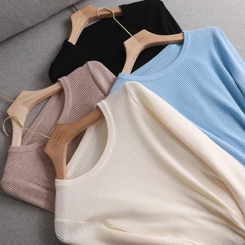 Camiseta Casual Tricot Feminina: Elegência e Estilo para o Verão 9 winter clothes Knitted woman sweaters Pullovers spring Autumn Basic women's jumper Slim women's sweater cheap pull long sleeve