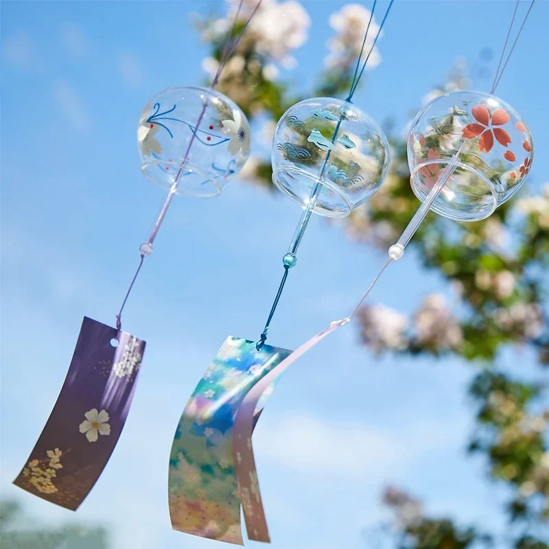 

Japanese Sakura Glass Wind Chimes Kawaii Room Decor Wind Bell Hanging Craft Outdoor Garden Cherry Blossom Pendant Decoration 풍경종