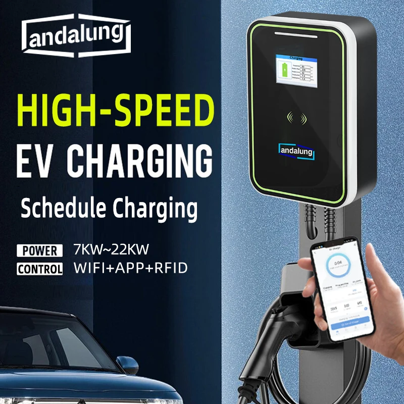 

Andalung 7KW EV Charger Wall box 22KW TYPE2 Electric Car Charging Sation with APP and RFID Cards Wall Mount GBT