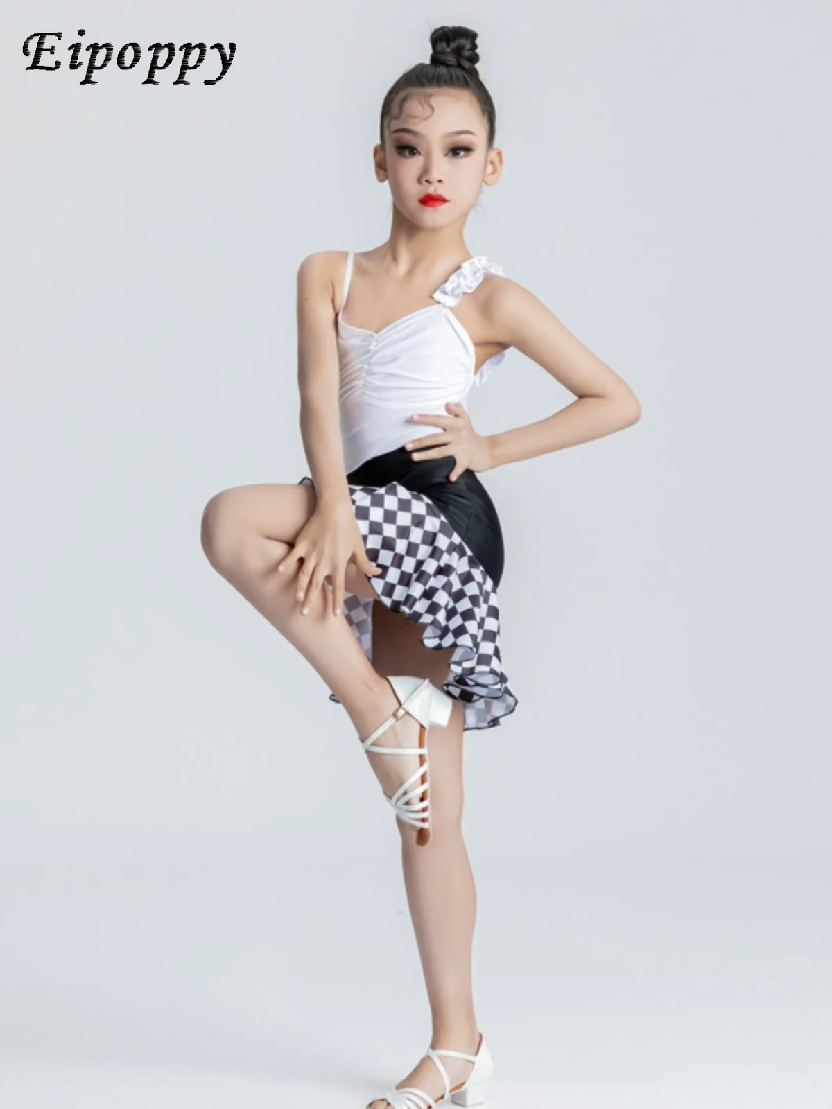 

Latin Dance Wear Girls' Summer New Suspender Training Performance Clothes Children's White Latin Dance Dress Split Practice